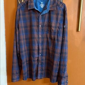 Kuhl Men's Casual Blue and Brown Plaid Shirt